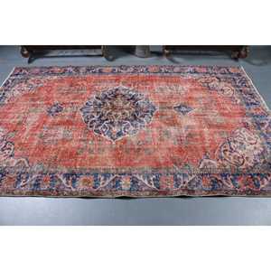 Tapis de 5,5 x 8,7 pieds, grand tapis vintage, tapis à fleurs rouges - Product Image 3