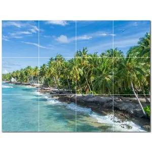 Mural de pared de azulejos de cerámica de playa PT500081 17 \ "W X 12,75 \" H Juego de 12 4,25 azulejos para decoración temática de playa - Product Image 1