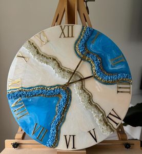 นาฬิกาติดผนังอีพ็อกซี่เรซินความเสียหายสำหรับพื้นที่ประณีตเป็นเอกลักษณ์ของตกแต่งบ้านของขวัญติดผนังอีพ็อกซี่นาฬิกามหาสมุทรโดยการสร้างแบบโบราณ - Product Image 6