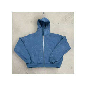 Vente en gros sur mesure 100% coton 400 g/m² coton lavé pull sur toute la surface brodé strass thermique fermeture éclair complète - Product Image 6