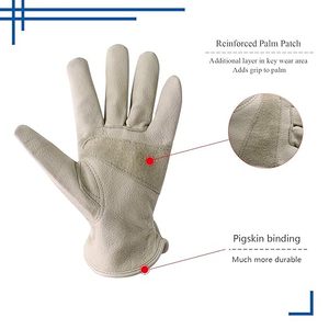 Guantes de trabajo de cuero para hombres y mujeres, Palma reforzada, diseño suave y transpirable para conducir, construcción, soldadura, motosierra - Product Image 3