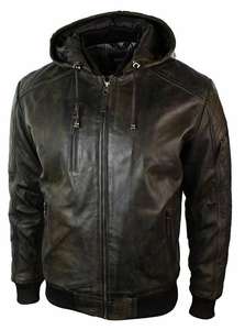 Blouson en cuir à capuche pour homme, en cuir véritable, style décontracté, coupe parfaite, style motard, prix de gros - Product Image 3