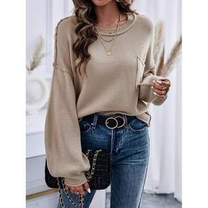 เสื้อสเวตเตอร์เปิดไหล่ถักโอเวอร์ไซส์แขนยาวแบบสตรีทแวร์เสื้อสวมหัวแขนยาวระบายอากาศ - Product Image 4