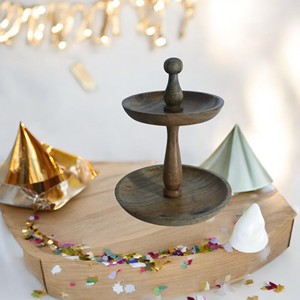Prix le moins cher plateau à 2 niveaux rustique rond Style de ferme support à gâteau décoratif support à Dessert décor de cuisine plateau de service en bois - Product Image 1