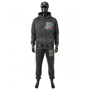 Nouvel ensemble de survêtement pour homme en coton délavé à l'acide, imprimé personnalisé, style streetwear, jogging et sweat-shirt, deux pièces, collection 2026 - Product Image 1