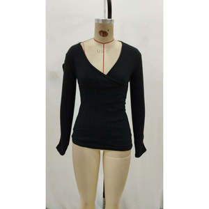 Blusa de punto cepillado con adornos de perlas y escote cruzado de manga larga para mujer, 28223 - Product Image 5