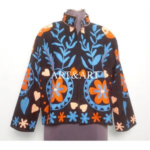 <b>Floral</b> Embroidery Button Cotrise <b>Quilted</b> Jacket Cotton Stripe Lining Handmade Winter Autumn Quick Dry Style Party Wear - Product Image 1