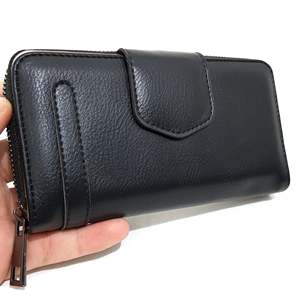 Portefeuille en cuir véritable pour femme Double compartiment Faux cuir Long Short Styles Logo Pattern Fold Closure Modèle No. 1001 Noir - Product Image 1