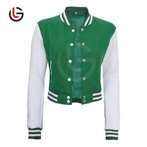 Haute qualité femmes décontracté recadrée Letterman veste en gros respirant tricoté coton laine doublure col montant utilisation en extérieur - Product Image 2