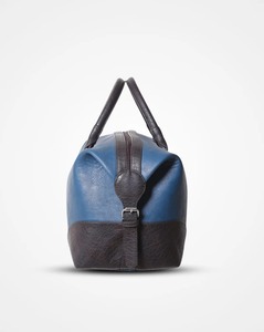 Mens Blue Leather <b>Duffle</b> <b>Bag</b> Two Tone Brown Weekender Travel Tote Gym Overnight Carry Luggage Vintage Style <b>Large</b> Polyester - Product Image 6