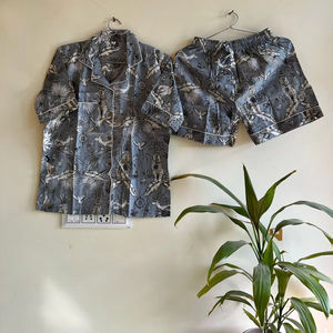 Ensemble de pyjama gris en coton biologique imprimé de blocs pour femmes Short respirant imprimé animal sexy Costume de nuit doux-Vêtements de nuit grande taille - Product Image 1