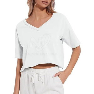 Ropa de mujer Top corto cómodo con cuello en V Venta caliente Top corto con cuello en V de calidad superior a la venta - Product Image 2