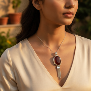 Collar de Plata 925 con Colgante de Cornalina Roja de Moda para Mujer, para Compromiso/Boda, Cadena Chapada en Oro - Product Image 3