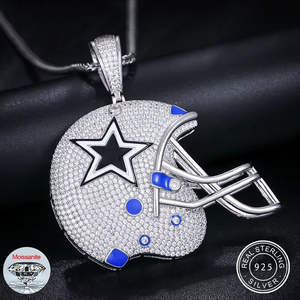 Pendentif Casque de Football en Argent 925 Plaqué Rhodium avec Diamants Moissanite pour Hommes, Motif Étoile Bleu Classique - Product Image 2