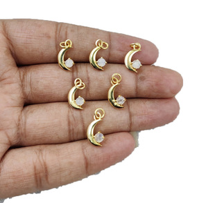 Rainbow Moonstone Crescent Pendant 4mm Moonstone Round Cabochon 18K Gold Vermeil 925Sterling Silver Prong Set Birthstone Pendant - Product Image 2