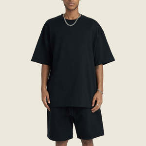 Ensembles T-shirts et shorts pour hommes, ensemble short et chemise surdimensionnés Sweat Gym Plain pour hommes, nouveauté - Product Image 1