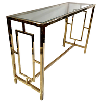 Table console moderne de luxe en acier inoxydable avec plateau en verre transparent, finition et dimensions personnalisables pour salon, décoration intérieure, coiffeuses avec miroir