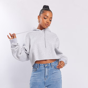 Nueva Llegada Sudadera Corta de Algodón de Alta Calidad para Invierno con Dobladillo sin Rematar, Lavado Ácido Gris, Diseño Sólido con Bolsillos y Logotipo Frontal - Product Image 4
