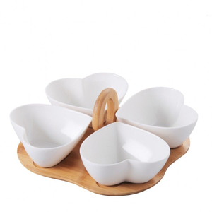 Ensemble de plateaux à chips et à trempette en métal écologique de forme irrégulière moderne, base en bois de bambou, plateau à collation pour événements, prix raisonnable - Product Image 1