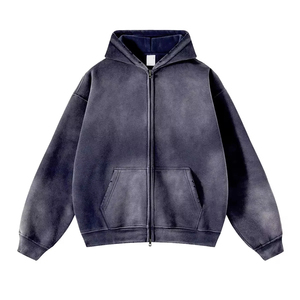 Sweat à capuche tendance de haute qualité 100% coton, délavé à l'acide, série High Street, effet vieilli, délavé à la pierre, style vintage - Product Image 5