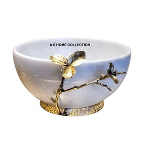 Bol décoratif en métal de couleur blanche Grands bols à salade de fruits Style européen fleur branche en laiton Table décorative bol en résine - Product Image 3