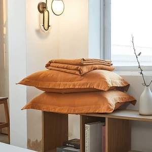 Softened Washed 100% Cotton Burnt <b>Orange</b> <b>Duvet</b> Cover <b>Set</b> with 2 Pillowcases for Hotel Use Wholesale Bedding - Product Image 4