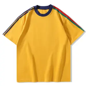 280g pesado para hombre de manga corta raglán camisetas a rayas de manga corta amarillo negro raglán camisa de manga corta Camiseta en relieve