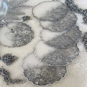 Sous-verres en bois inspirés de l'océan avec conception de vague de cristal tapis modernes faits à la main réutilisables durables pour les cadeaux de décoration de table de maison côtière - Product Image 6