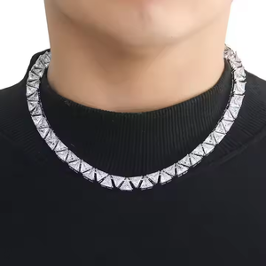 Collar de cadena cubana cuadrada con escalera de 16MM, Diamante cultivado en laboratorio, cadena cubana de corte de trillón chapado en oro y plata para tu amigo - Product Image 2
