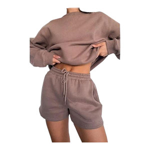 Printemps/été femmes coupe régulière solide deux pièces ensemble sweat à capuche et short respirant écologique survêtement de sport - Product Image 6