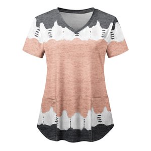 Blusa holgada de lactancia para mujer, uniforme de trabajo con cuello en V y bolsillo, color degradado, talla grande, verano, venta de ropa - Product Image 5