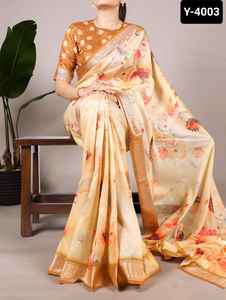 Las últimas mujeres usan seda Tussar con borde de viscosa Festival y ropa de fiesta Sari con estampado floral Fiesta India Sari - Product Image 2