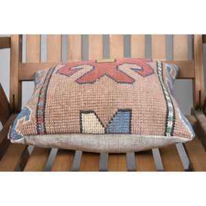 Oreiller en laine patchwork Kilim de luxe 14x14 pouces Design rustique avec des motifs de feuilles de plantes moelleuses vintage pour la cuisine de salon - Product Image 5