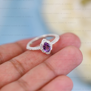 Nueva llegada amatista CZ anillo de compromiso 925 plata esterlina fina minimalista joyería fina compromiso aniversario regalo para mujer - Product Image 4