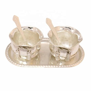 Recuerdo de Boda India, Cuenco de Latón Plateado Pulido, Decoración Metálica, Regalo de Boda India - Product Image 1