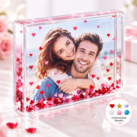Cadre photo en acrylique rempli de liquide, personnalisé, décoratif, avec paillettes flottantes, pour la Saint-Valentin et la décoration intérieure - Vente en gros