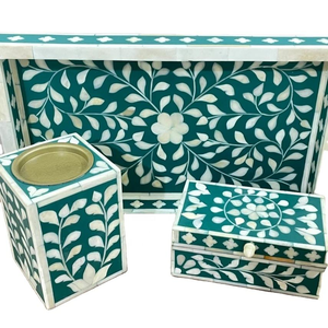 Ensemble de brûleur à encens Mubkhar en nacre de qualité supérieure, brûleur à encens arabe Mubkhar en os de nacre avec plateau par Decor World Expo - Product Image 2