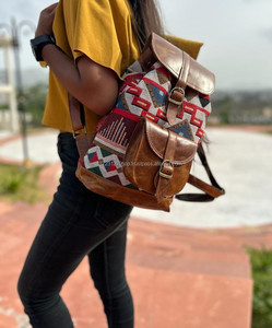 Hot <b>Sale</b> Jacquard Leather Handmade Backpack Real Leather Rucksack Unisex Multi Uses New Design <b>Bag</b> Wholesale <b>Bulk</b> Product - Product Image 2
