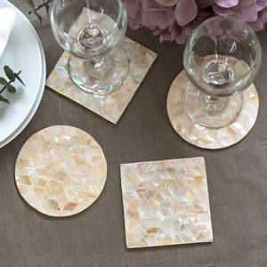 Luxury Square Mother-of-Pearl Mosaic MOP Coasters with <b>Polished</b> Natural Shell Finish for Coffee Tea Cup From Vietnam - Product Image 3