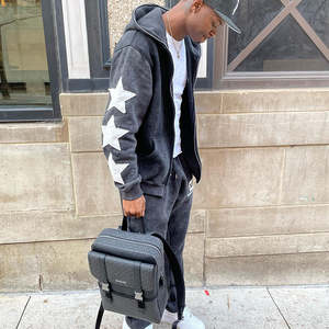 Sweat-shirt avec logo brodé personnalisé pour hommes, survêtement évasé à fermeture éclair complète, ensemble pantalon de survêtement et sweat à capuche lavés à l'acide - Product Image 2