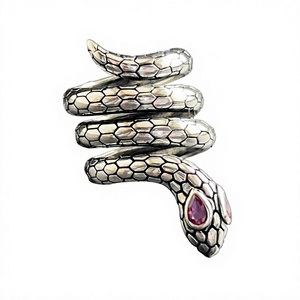 18K Gold-Plated Sterling <b>Silver</b> Gothic Animal Style <b>Adjustable</b> Wrap Snake <b>Ring</b> with Ruby Bezel Set Unisex Gift - Product Image 1