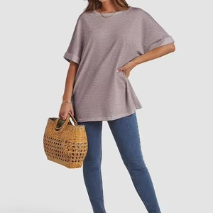 Camiseta de entrenamiento de gran tamaño personalizada para mujer, corte holgado, 50% algodón, 25% poliéster, mezcla de seda 25% para ejercicio de verano, impresión Digital - Product Image 1