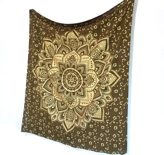 Golden Brown Mandala Bedcover Mandala Beach Throw Hippie Hippy Drom Gypsy..