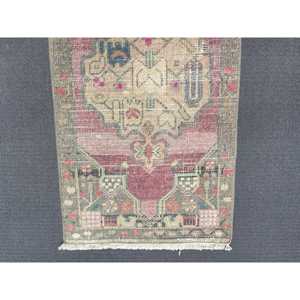 Turkish Vintage Traditional Rug Eco Friendly Latex Backing 1.5x2.8 ft Small <b>Red</b> Patchwork <b>Wool</b> Rug - Product Image 5