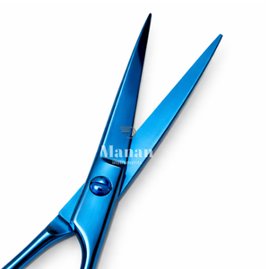 Ciseaux de coiffure professionnels bleu métallisé de luxe pour stylistes et barbiers - Product Image 2
