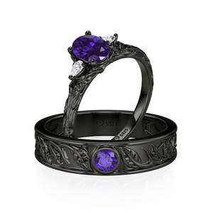 Ensemble de bagues pour couple Jeulia, style gothique romantique, noir, inspiré de la nature, bijoux tendance - Product Image 2