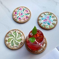Assiette classique en rotin tressé, style coquillage, isolante, VN TUYET DUNG, motif floral, décoration de vacances, cadeau, modèle FAD4