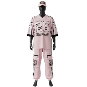 Conjunto deportivo de 2 piezas para hombre, de malla de alta calidad, tejido de poliéster transpirable GSM, con paneles rosas y negros, sublimación, conjunto de malla de 2 piezas para hombre. - Product Image 1