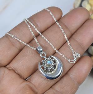 Labradorite-Pendentif en argent sterling 925 avec chaîne, forme ronde, bijou fait main, cadeau pour filles - Product Image 2