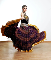 Jupe bohème tribale fusion faite à la main pour femmes, lehenga de danse bohème lourd avec bordure dorée, imprimé multi-couches